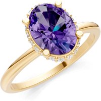 Amethyst and Diamond Oval Hidden Double Halo Ring in 9ct Gold