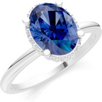 Sapphire and Diamond Oval Hidden Double Halo Ring in 18ct White Gold