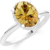 Citrine and Diamond Oval Hidden Double Halo Ring in 9ct White Gold