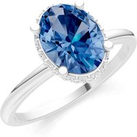 London Blue Topaz and Diamond Oval Hidden Double Halo Ring in 18ct White Gold