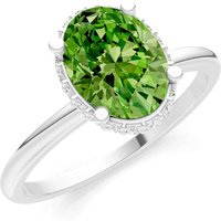 Peridot and Diamond Oval Hidden Double Halo Ring in 9ct White Gold