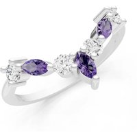Amethyst and Diamond Round and Marquise Chevron Ring in 18ct White Gold