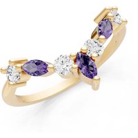 Amethyst and Diamond Round and Marquise Chevron Ring in 18ct Gold