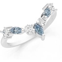 Aquamarine and Diamond Round and Marquise Chevron Ring in 9ct White Gold