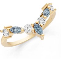 Aquamarine and Diamond Round and Marquise Chevron Ring in 9ct Gold