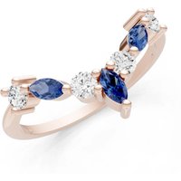 Sapphire and Diamond Round and Marquise Chevron Ring in 9ct Rose Gold