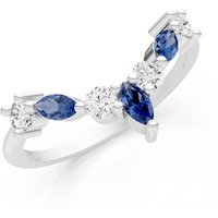 Sapphire and Diamond Round and Marquise Chevron Ring in 18ct White Gold