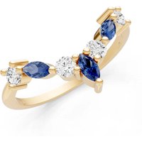 Sapphire and Diamond Round and Marquise Chevron Ring in 18ct Gold