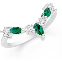 Emerald and Diamond Round and Marquise Chevron Ring in 18ct White Gold