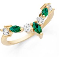 Emerald and Diamond Round and Marquise Chevron Ring in 18ct Gold