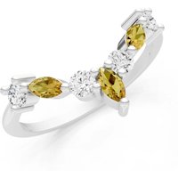 Citrine and Diamond Round and Marquise Chevron Ring in 18ct White Gold