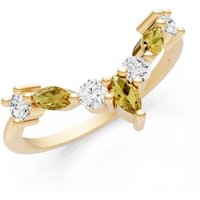 Citrine and Diamond Round and Marquise Chevron Ring in 9ct Gold