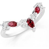 Garnet and Diamond Round and Marquise Chevron Ring in 18ct White Gold