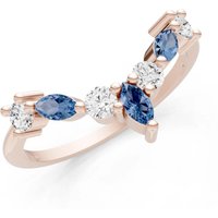 London Blue Topaz and Diamond Round and Marquise Chevron Ring in 9ct Rose Gold