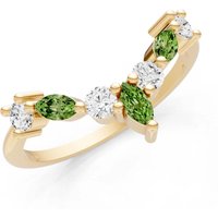 Peridot and Diamond Round and Marquise Chevron Ring in 18ct Gold
