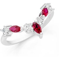 Ruby and Diamond Round and Marquise Chevron Ring in 18ct White Gold