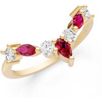 Ruby and Diamond Round and Marquise Chevron Ring in 9ct Gold