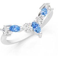 Swiss Blue Topaz and Diamond Round and Marquise Chevron Ring in 9ct White Gold