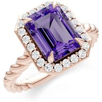 Amethyst and Diamond Twisted Vine Solitaire Halo Ring in 9ct Rose Gold