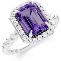 Amethyst and Diamond Twisted Vine Solitaire Halo Ring in 9ct White Gold