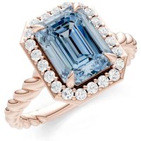Aquamarine and Diamond Twisted Vine Solitaire Halo Ring in 9ct Rose Gold