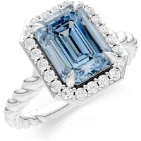 Aquamarine and Diamond Twisted Vine Solitaire Halo Ring in 18ct White Gold