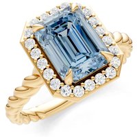 Aquamarine and Diamond Twisted Vine Solitaire Halo Ring in 18ct Gold