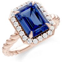Sapphire and Diamond Twisted Vine Solitaire Halo Ring in 9ct Rose Gold