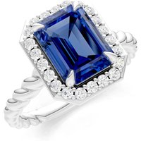 Sapphire and Diamond Twisted Vine Solitaire Halo Ring in 18ct White Gold
