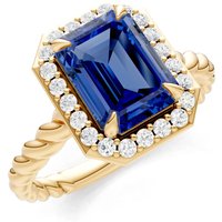Sapphire and Diamond Twisted Vine Solitaire Halo Ring in 18ct Gold
