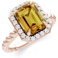 Citrine and Diamond Twisted Vine Solitaire Halo Ring in 9ct Rose Gold