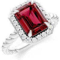 Garnet and Diamond Twisted Vine Solitaire Halo Ring in 18ct White Gold