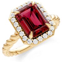Garnet and Diamond Twisted Vine Solitaire Halo Ring in 18ct Gold