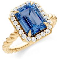 London Blue Topaz and Diamond Twisted Vine Solitaire Halo Ring in 18ct Gold
