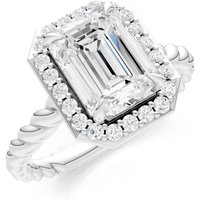 Moissanite and Diamond Twisted Vine Solitaire Halo Ring in 18ct White Gold