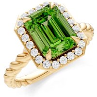Peridot and Diamond Twisted Vine Solitaire Halo Ring in 18ct Gold