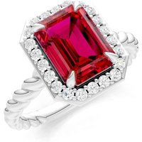 Ruby and Diamond Twisted Vine Solitaire Halo Ring in 9ct White Gold