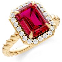 Ruby and Diamond Twisted Vine Solitaire Halo Ring in 18ct Gold