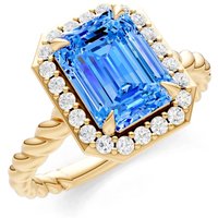 Swiss Blue Topaz and Diamond Twisted Vine Solitaire Halo Ring in 18ct Gold