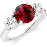 Garnet and Diamond Three Stone Ring in 18ct White Gold