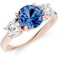 London Blue Topaz and Diamond Three Stone Ring in 9ct Rose Gold
