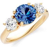 London Blue Topaz and Diamond Three Stone Ring in 18ct Gold