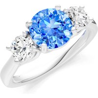 Swiss Blue Topaz and Diamond Three Stone Ring in 9ct White Gold