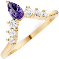 Amethyst and Diamond Pear and Curved Band Ring in 9ct Gold