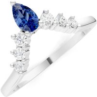 Sapphire and Diamond Pear and Curved Band Ring in 9ct White Gold