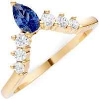 Sapphire and Diamond Pear and Curved Band Ring in 9ct Gold