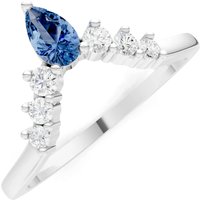 London Blue Topaz and Diamond Pear and Curved Band Ring in 9ct White Gold