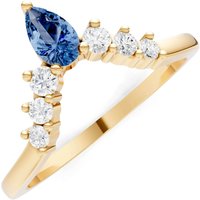 London Blue Topaz and Diamond Pear and Curved Band Ring in 18ct Gold