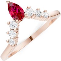 Ruby and Diamond Pear and Curved Band Ring in 9ct Rose Gold