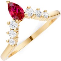 Ruby and Diamond Pear and Curved Band Ring in 9ct Gold
